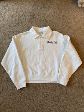 Sporty & Rich '94 Racquet Club Long Sleeve Cotton Crop Graphic Polo Sweatshirt